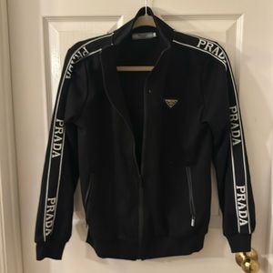 Prada Black Track Jacket with White Logo Tape